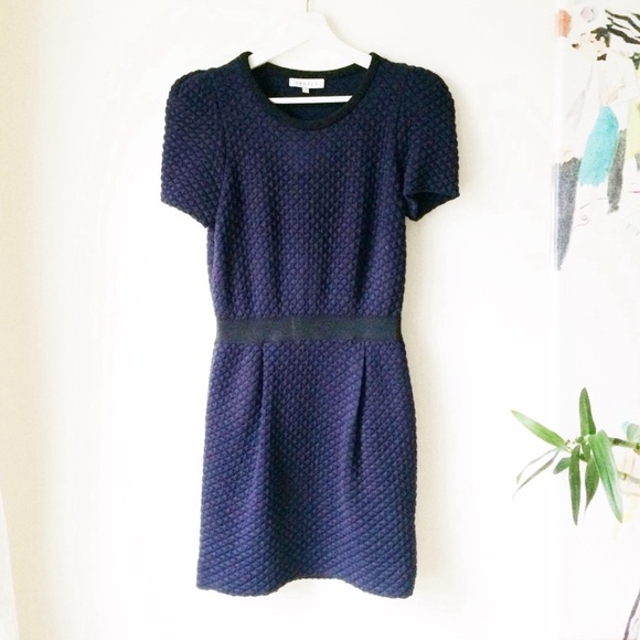 SANDRO Paris Navy Textured mini dress - Picture 3 of 9